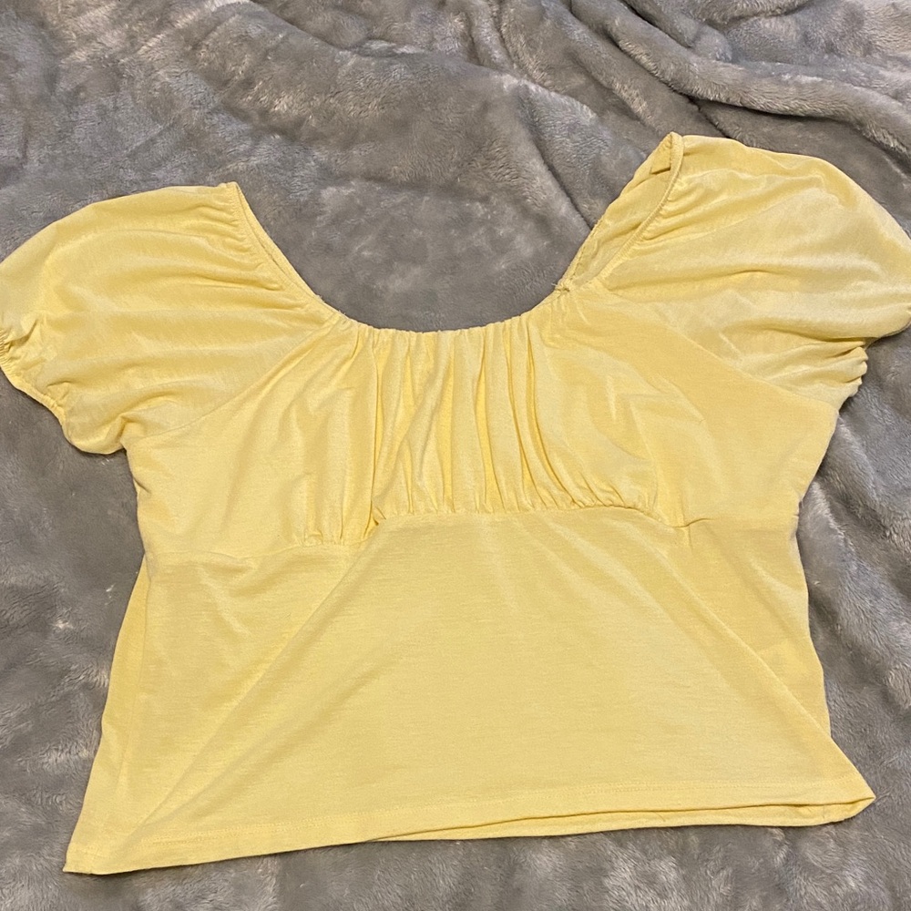SO Yellow Puff Sleeve Square-Neck Crop Top